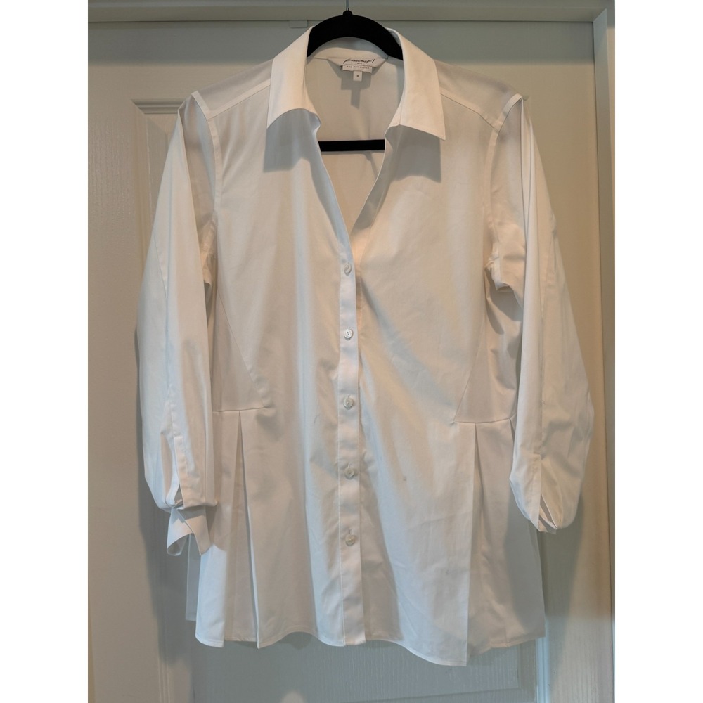 Foxcroft Non-Iron Fitted Fit Button Up Shirt Sz 8 White Officewear Professional